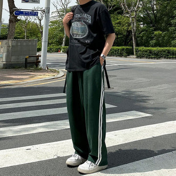 men outfits Myq Contrast Color Striped Casual Pants Men's Summer Cotton Sports Pants Korean Style Loose Draping Straight Sweatpants